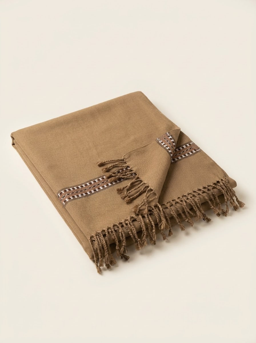 Camel J. men's wool shawl - studio view