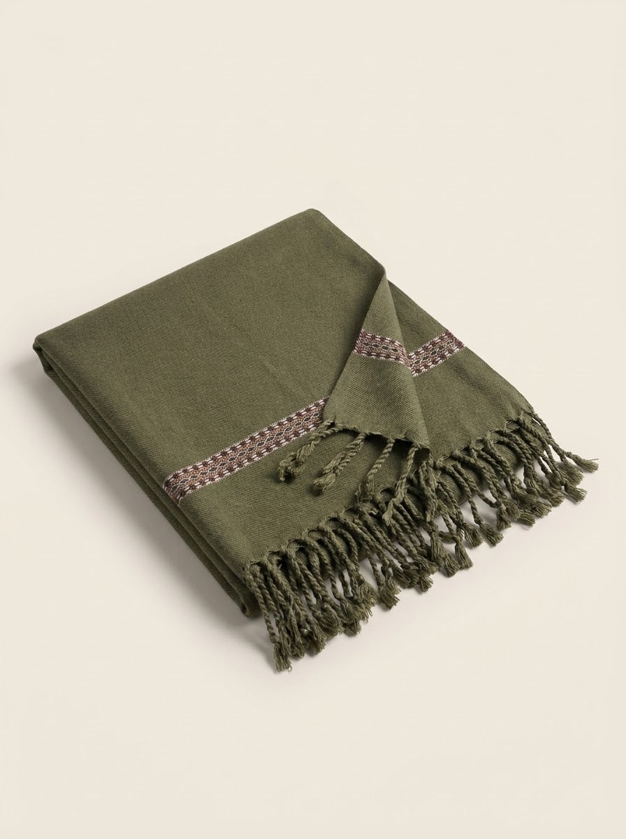 Olive J. men's wool shawl - studio view