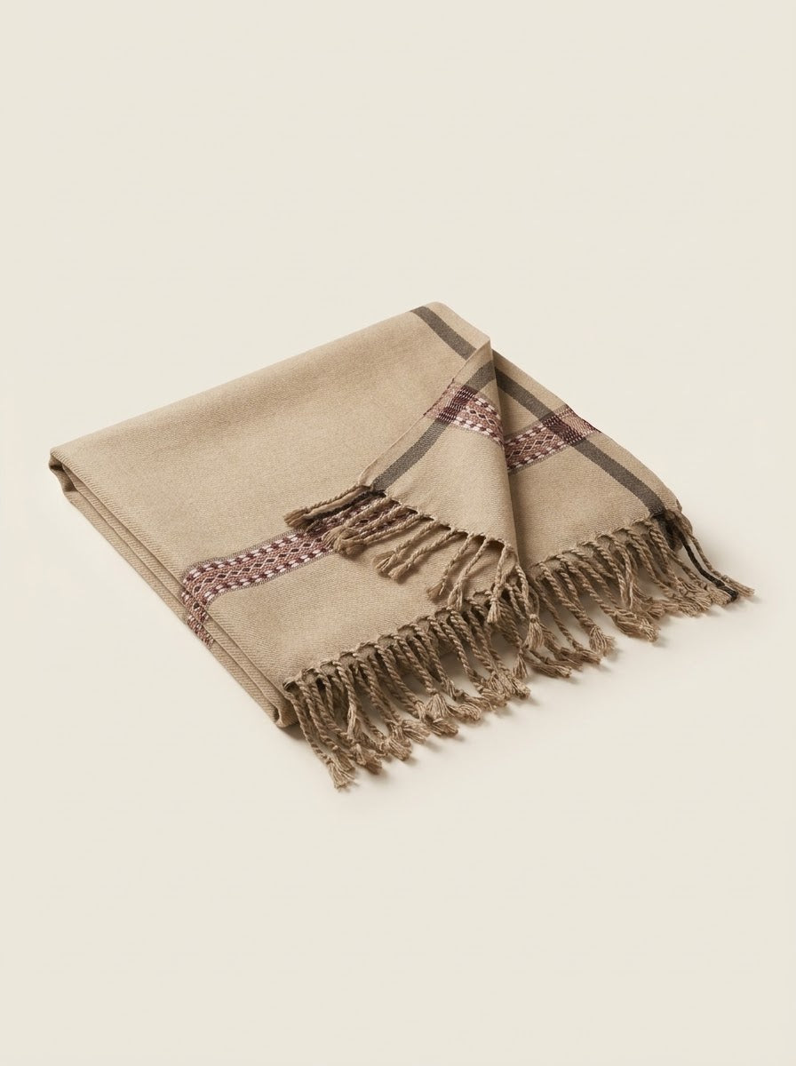 Beige J. men's wool shawl - studio view