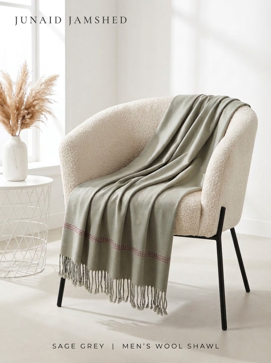 J. men's wool shawl in sage grey