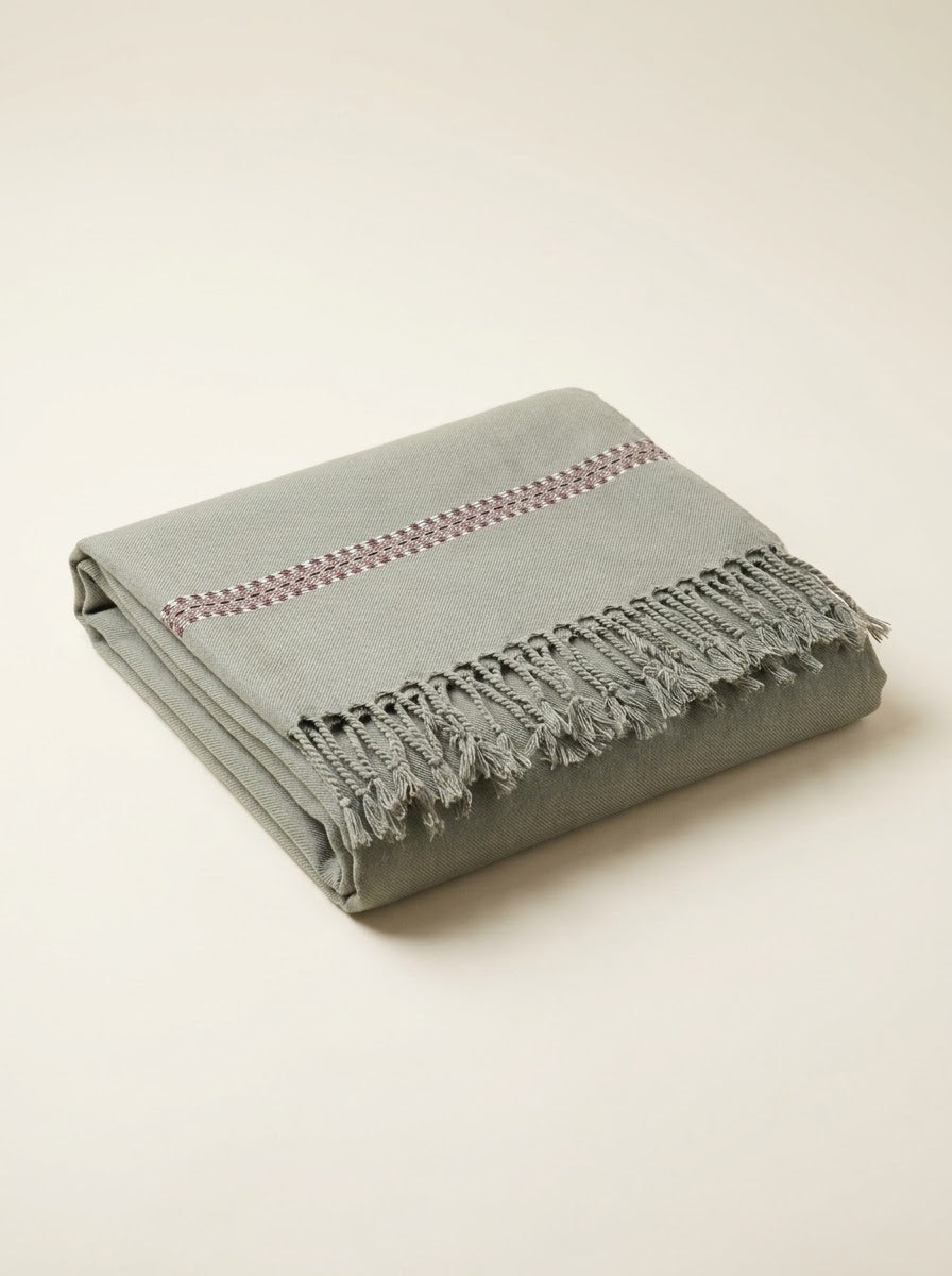 Sage grey J. men's wool shawl - studio view