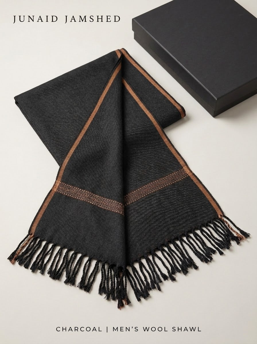 J. men's wool shawl in charcoal